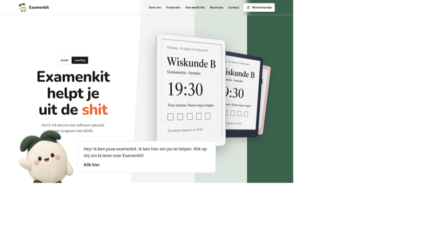 Screenshot van de Examenkit website